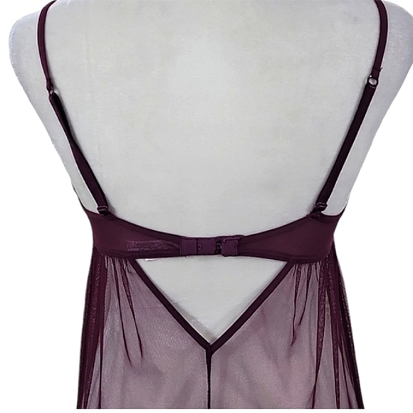 Victoria's Secret Nightie Purple Sheer Tulle Flyaway Front Cutout Back Lace Trim - Picture 5 of 10